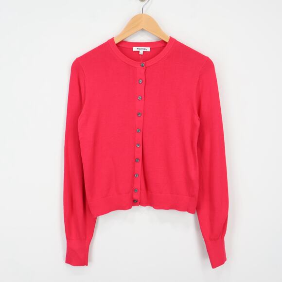 Madewell Crewneck Cardigan 100% Cotton Watermelon Pink Size Small NWT - Picture 2 of 8